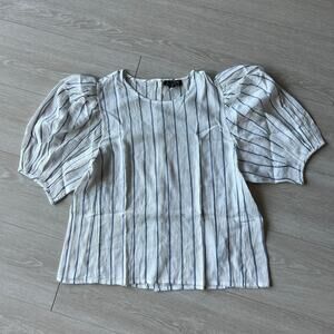 J Crew Puff Sleeve Top In Sheer Gauze Womens Medium White Striped
